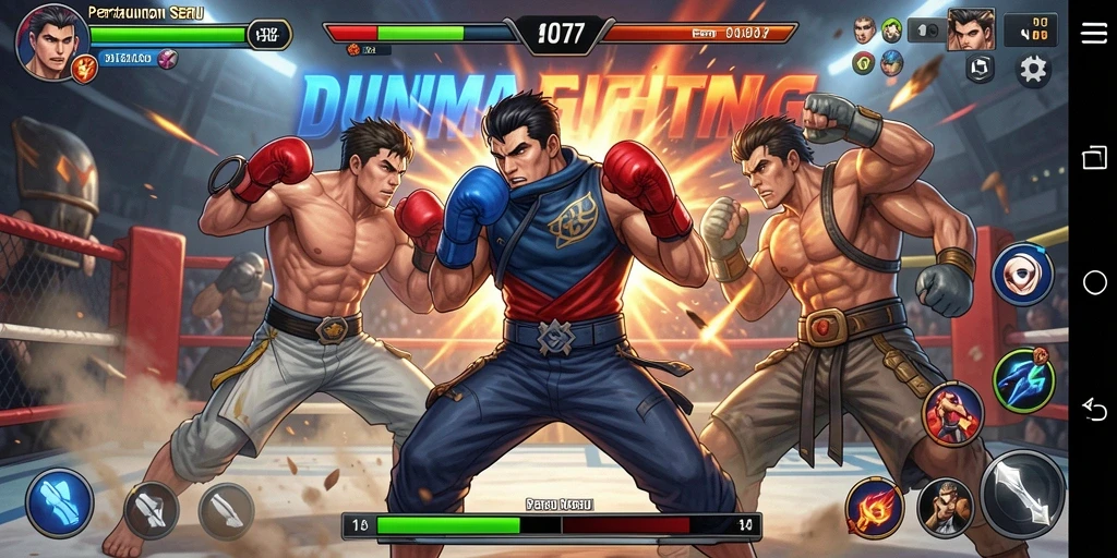 Gameplay seru EOS77 dengan pertempuran karakter unik.