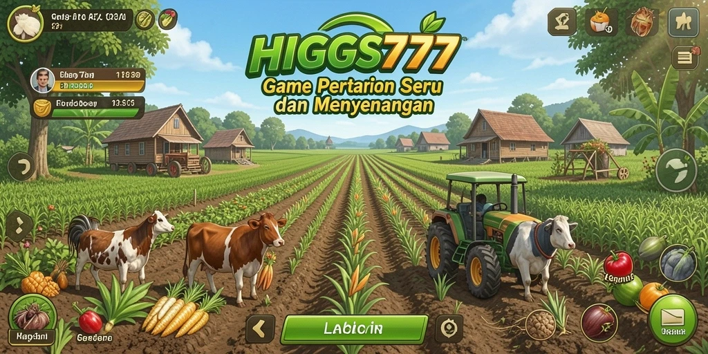 Screenshot menunjukkan momen seru pemain bercocok tanam di HIGGS777.