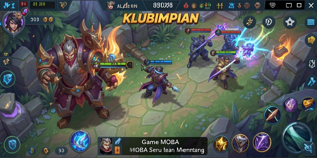 Tangkapan layar KLUBIMPIAN menampilkan aksi bertarung di arena MOBA.