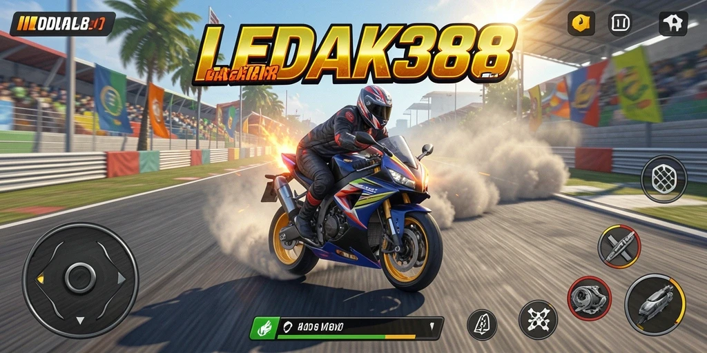 Tampak seru gameplay balapan motor di LEDAK388.