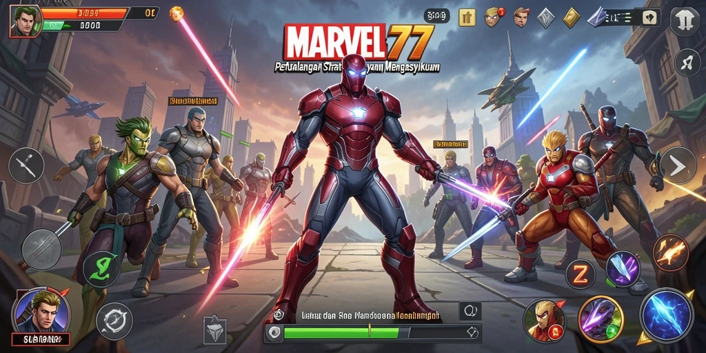 Tampilan gameplay seru di dunia superhero dalam MARVEL77.