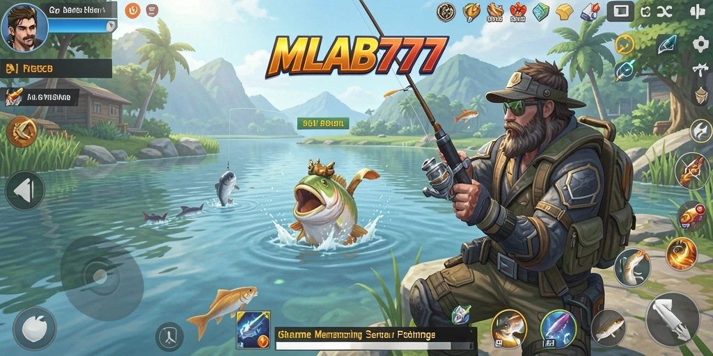 Tampilan gameplay seru dengan momen menangkap ikan di MLBB777.