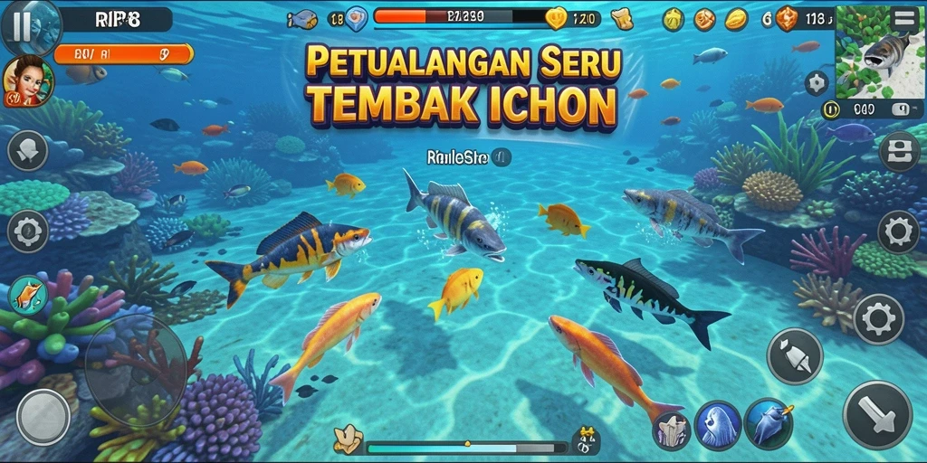 Gameplay seru menembak ikan berwarna-warni di lautan.