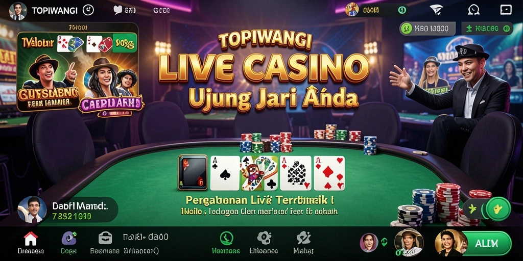 Screenshot gameplay TOPIWANGI menunjukkan suasana Live Casino yang mengesankan.
