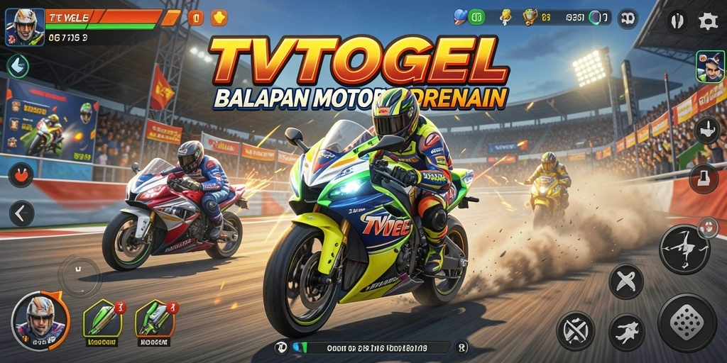 Tampilan gameplay TVTOGEL dengan aksi balapan motor yang seru.